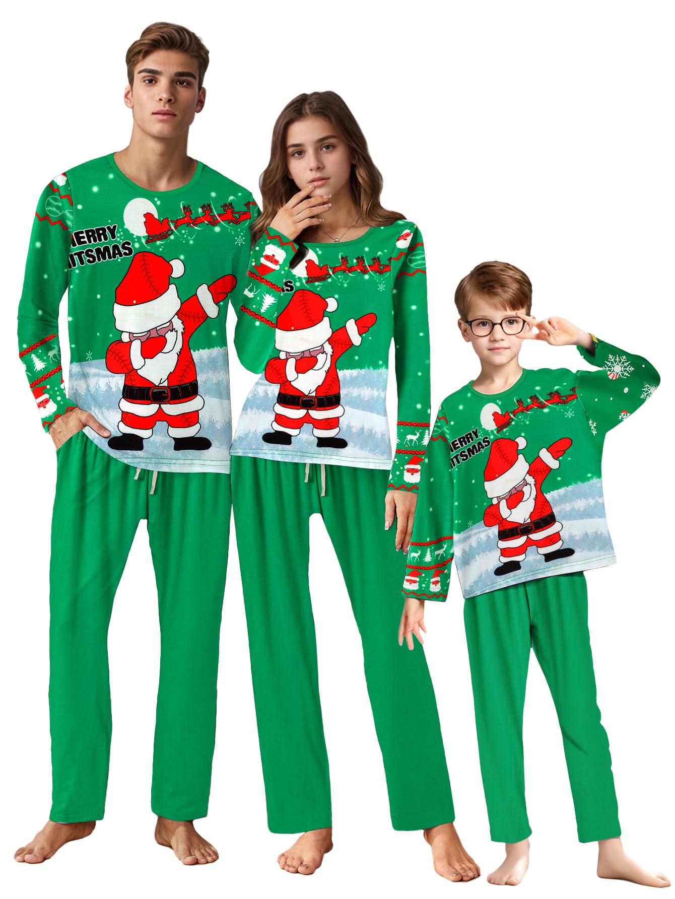 IFFEI Matching Family Pajamas Sets Christmas PJ's Letter Print Top and Plaid Bottom Sleepwear Jammies with Pockets