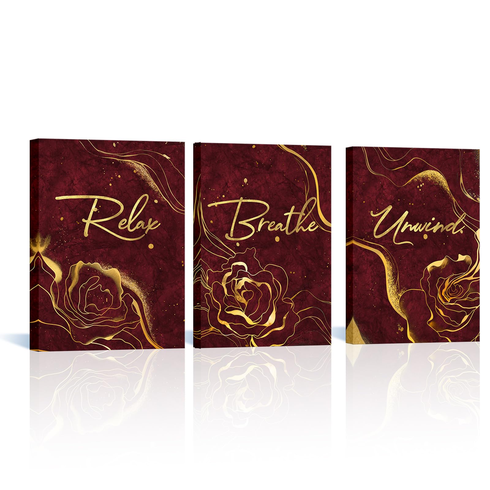 LoveHouse Arte de pared para decoración de baño, diseño abstracto de Burgund con texto en inglés "Relax Unwind Breathe"