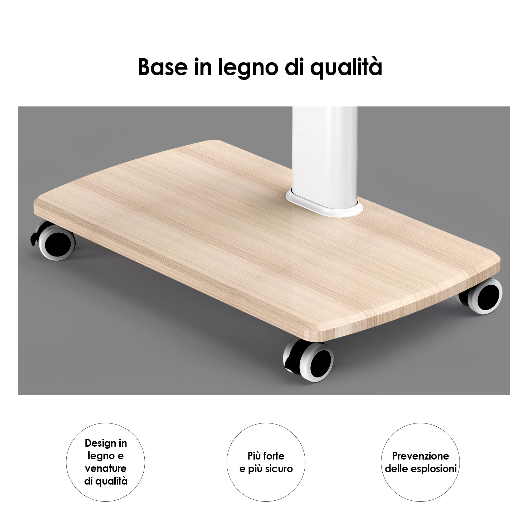 FITUEYES Carrello Porta TV con Ruote per 32-70 Pollici, 60° Girevole & 6 Altezza Supporto TV da Pavimento con Legno Base, Carrello TV con Ruote Max VESA 600x400mm Carico 40kg (Bianco)