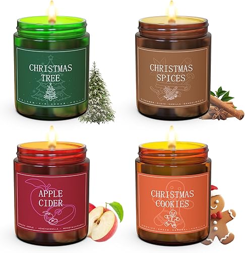 Miniatura 7 de Set de velas de Navidad, paquete de 4 velas de Navidad de regalo, velas de aromaterapia de cera de soja perfumadas, decoración navideña para el