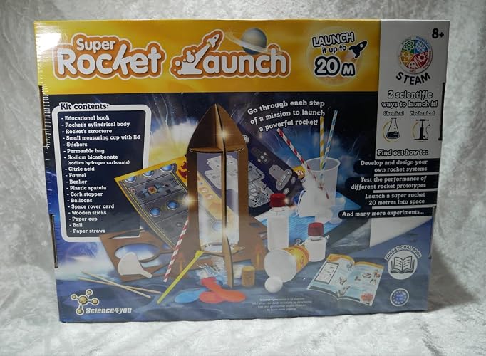 Science4you - Super Lanzador de Cohetes 13 Experimentos Niños: Haz Tus Cohetes Cientificos y lánzalos hasta 20 Metros de Altura; Juegos para Exterior