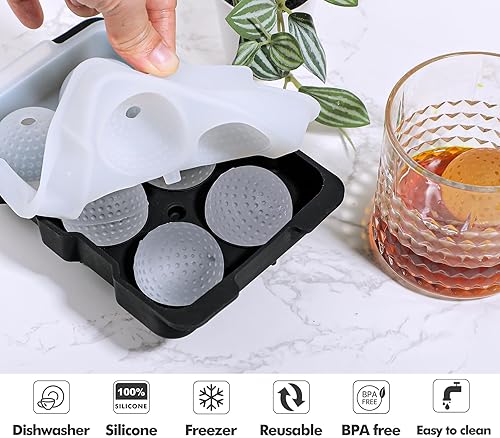 Miniatura 6 de Webake Moldes de hielo para pelotas de golf con tapa y embudo, regalos de golf, máquina de hielo para cócteles, whisky, bourbon chilling, 6 agujeros
