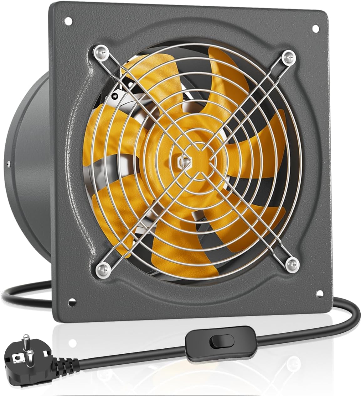 HG Power Ventilador extractor de 250 mm, 1680 m³/h, silencioso, con vÔlvula de retorno, potente ventilador de pared con enchufe europeo para cocina, baño, garaje, sótano