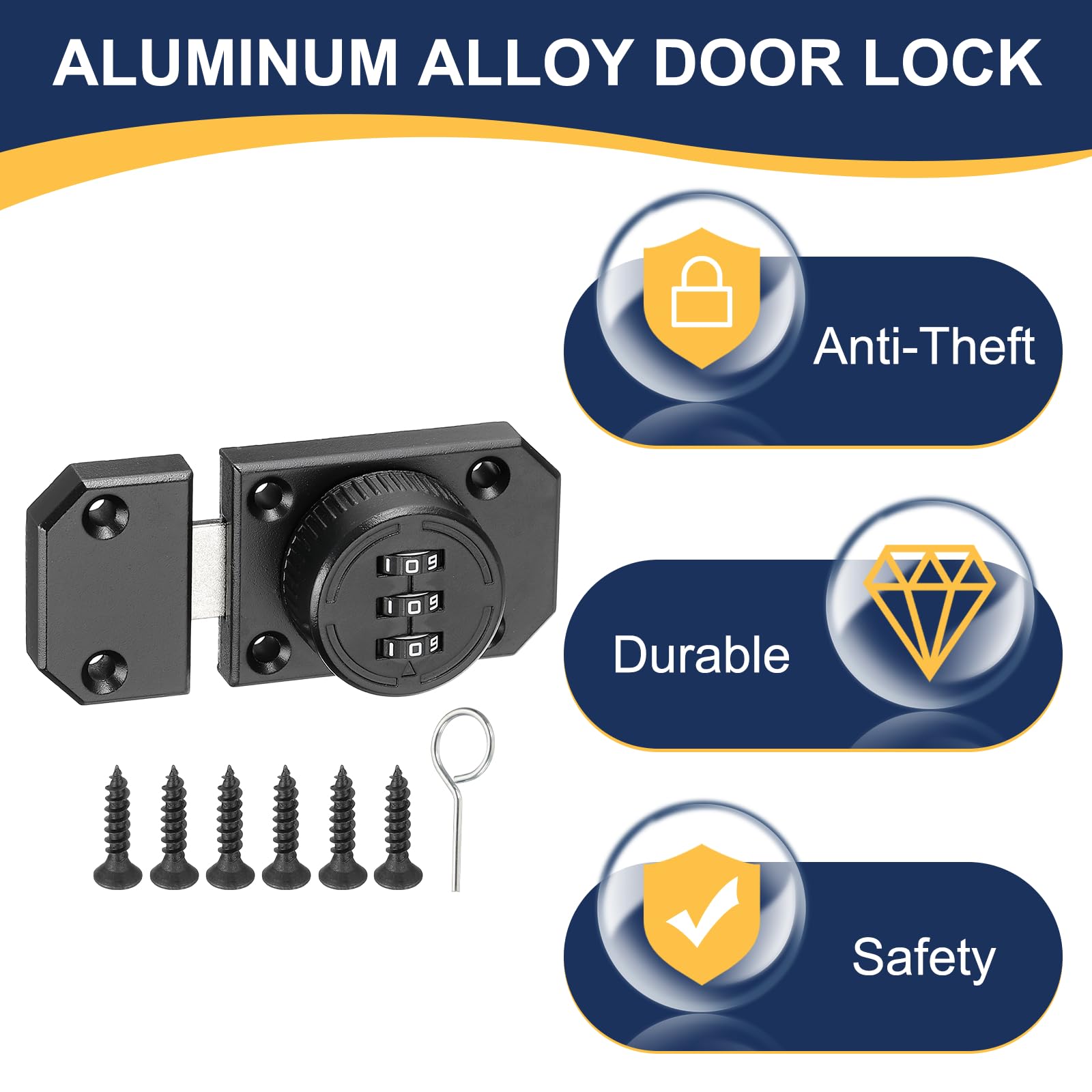 uxcell Cabinet Door Latch 2.17 x 1.5 Inch Zinc Alloy Keyless Combination Lock for Kitchen Cabinet Office Drawer Wooden Furniture Black 2Pcs - Image 4