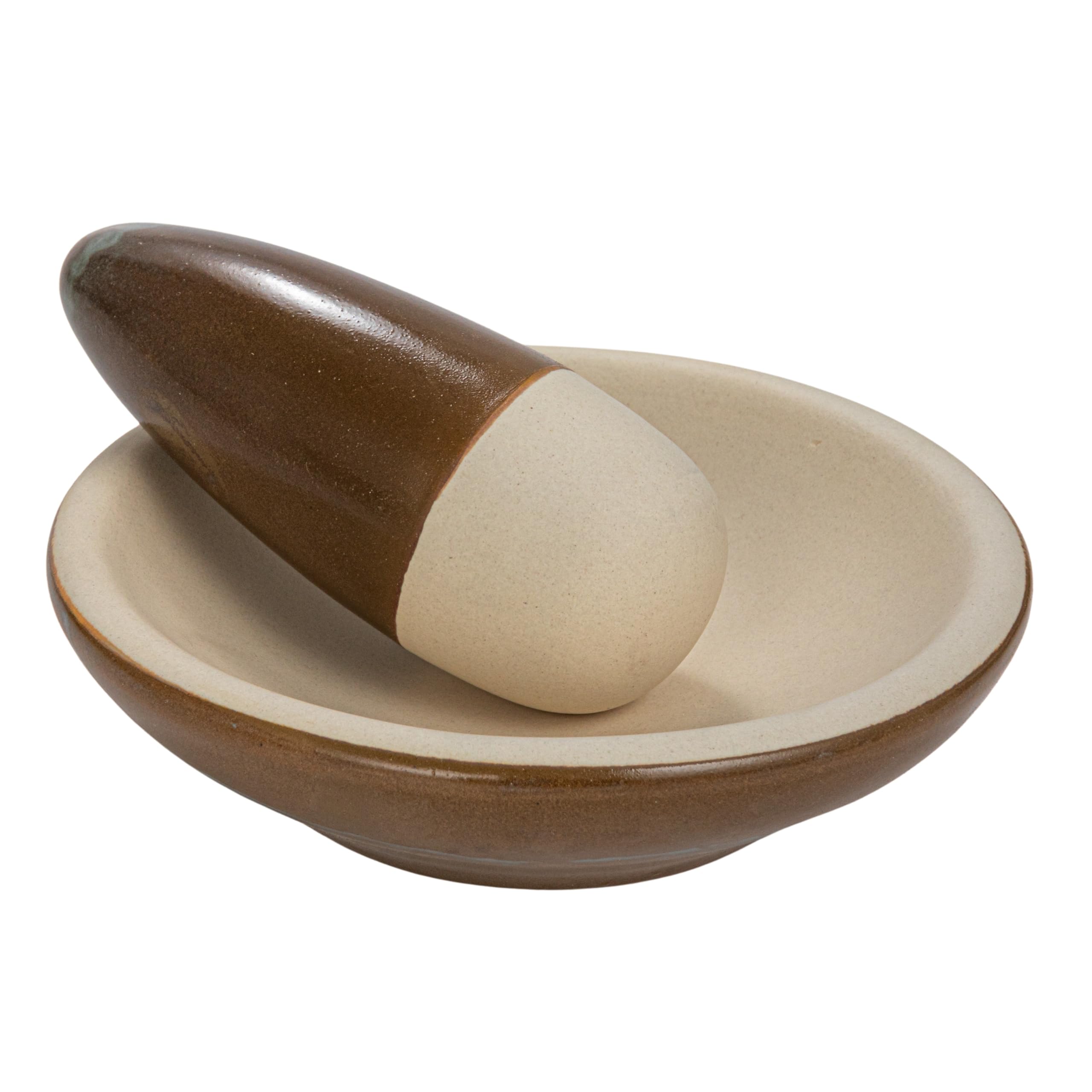 Bloomingville Stoneware Mortar and Pestle with Reactive Glaze, Brown and Cream