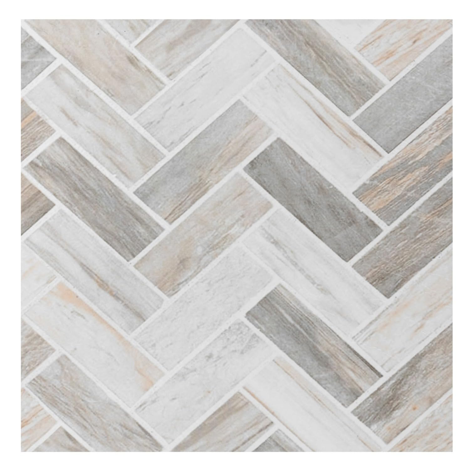 12" Retro Self Adhesive Vinyl Tiles, 20 Tiles - 12" x 12", Stone Herringbone Pattern - Peel and Stick DIY Floor for Kitchen, Dining Room, Bedrooms and