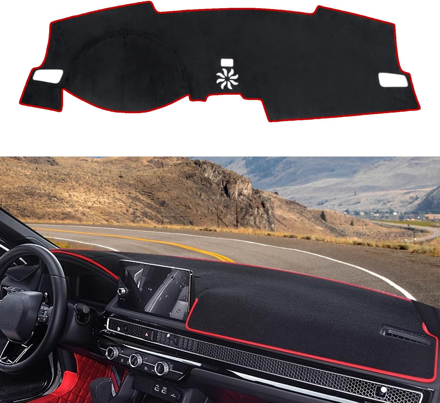 Blazeray Dashboard Cover Dash Cover Mat Pad Carpet Custom Fit for Honda Civic 11th Gen 2022 2023 2024 2025 Accessories Anti-Skid Center Console Protector Cover Mat(Red Edge)