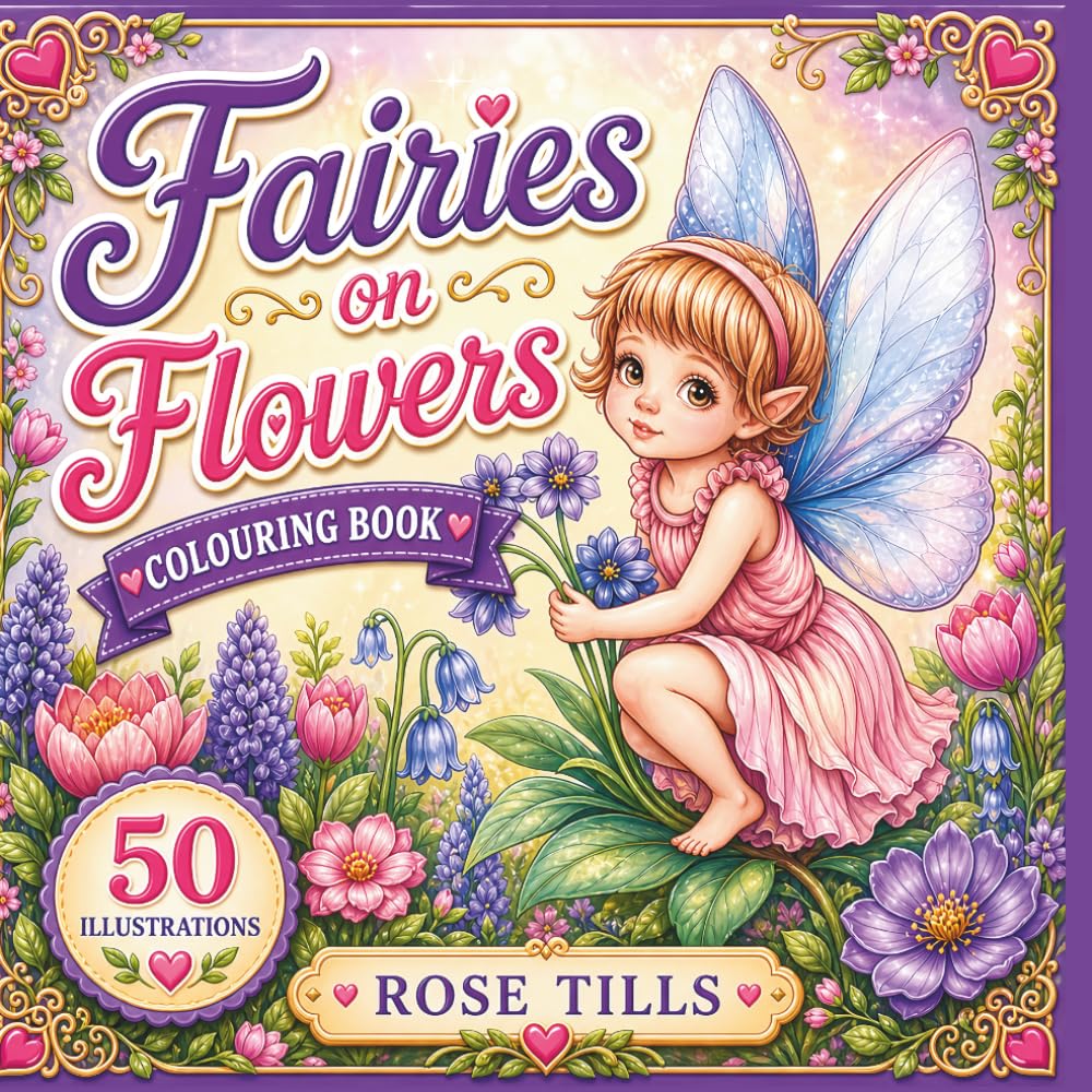 Fairies on Flowers Colouring Book: The cutest fairies sitting on and around delightful spring flowers to bring a smile to your face and colouring delight!