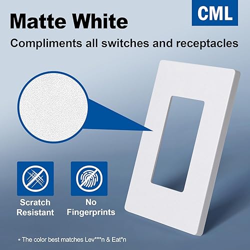 Miniatura 10 de CML Decorator - Placa de pared sin tornillos, cubierta de salida de receptáculo de 1 banda, paquete de 8 placas de interruptor de cara lisa de