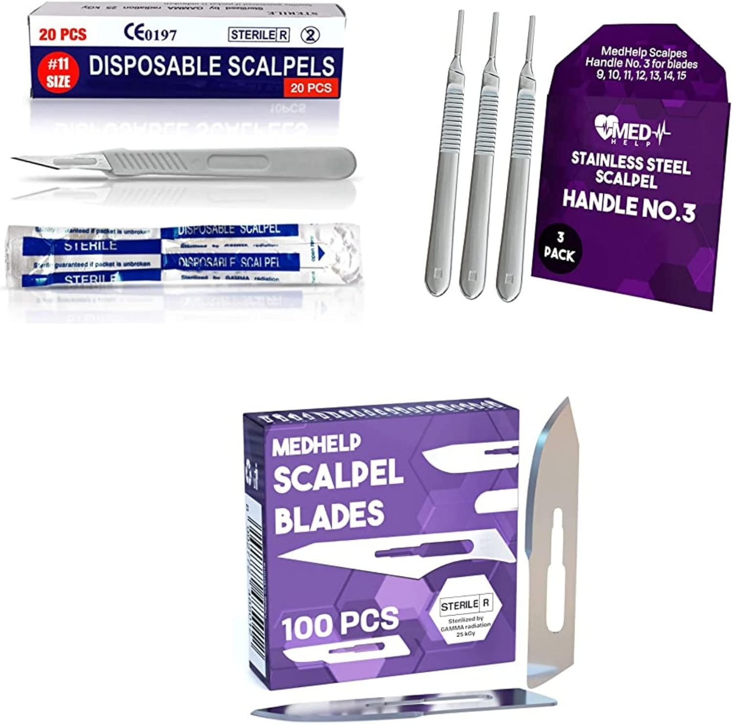 MedHelp Disposable Scalpel 10, Box of 10, Pack of 100 Disposable Scalpel Blades 10