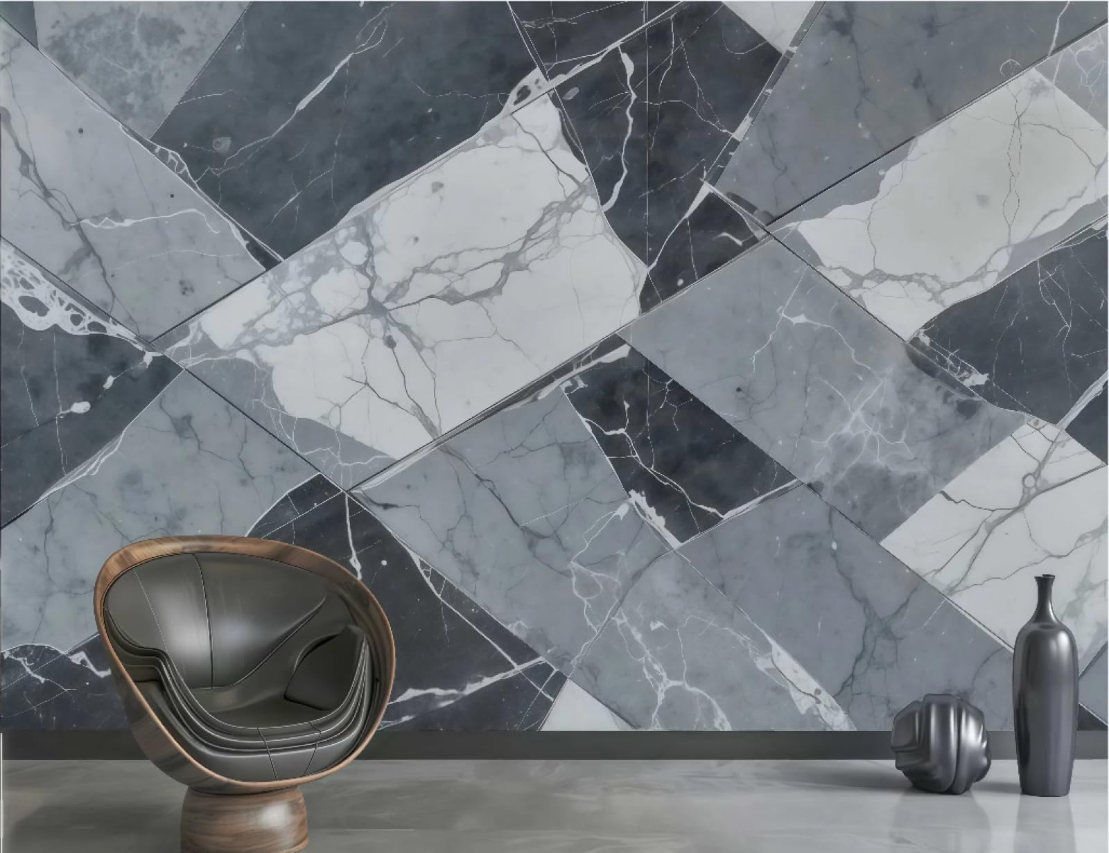 Tapeta nowoczesna minimalistyczna czarno-biała marmurowa łupek geometryczny wzór łączenie TV sofa tło ściana sypialnia salon gabinet mural, 3D, 430 x 300 cm