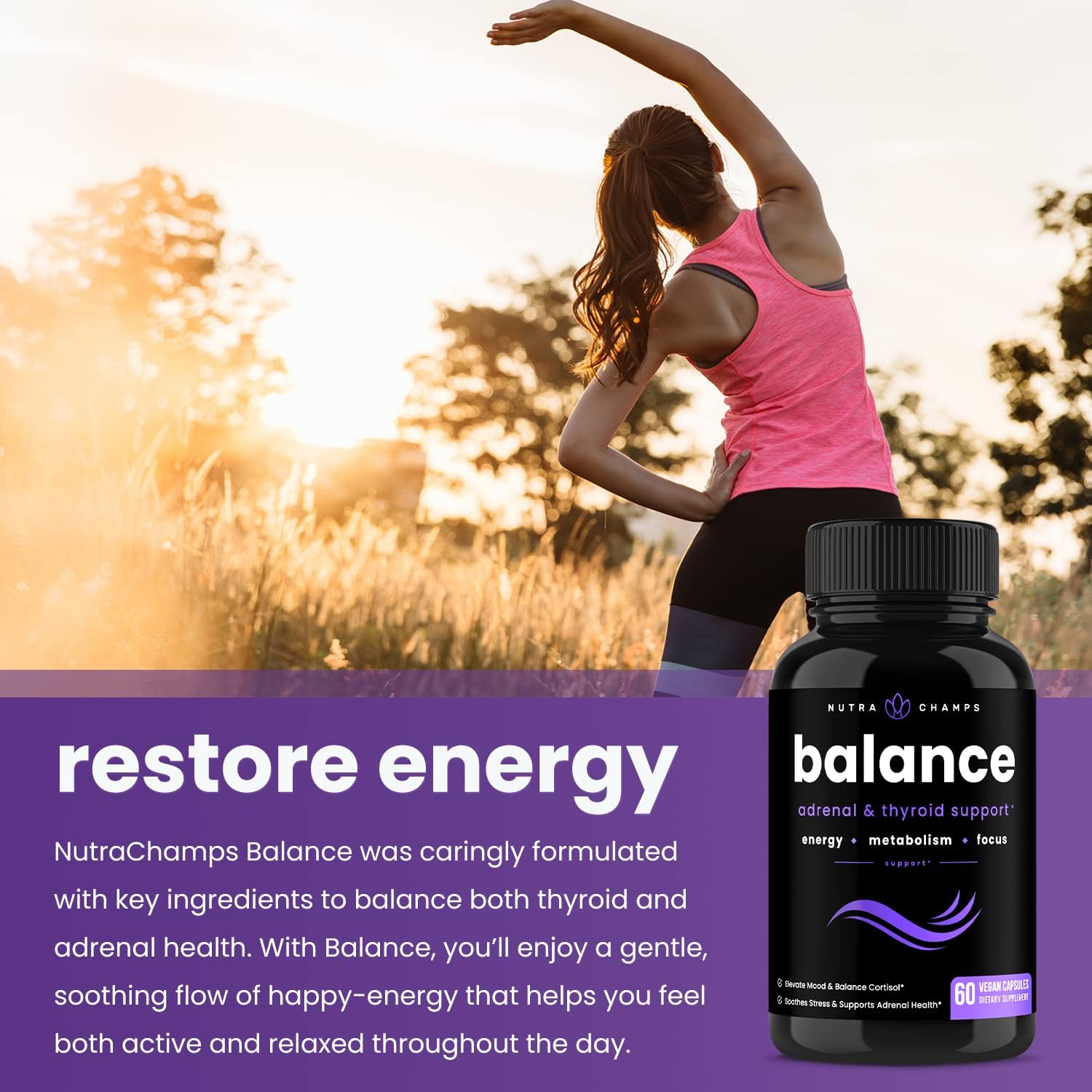 NutraChamps Thyroid Support & Adrenal Support Supplement 2-in-1 Formula with Iodine & Ashwagandha for Energy, Metabolism, Focus, Adrenal Fatigue & Stress Relief, Cortisol Balance for Women & Men