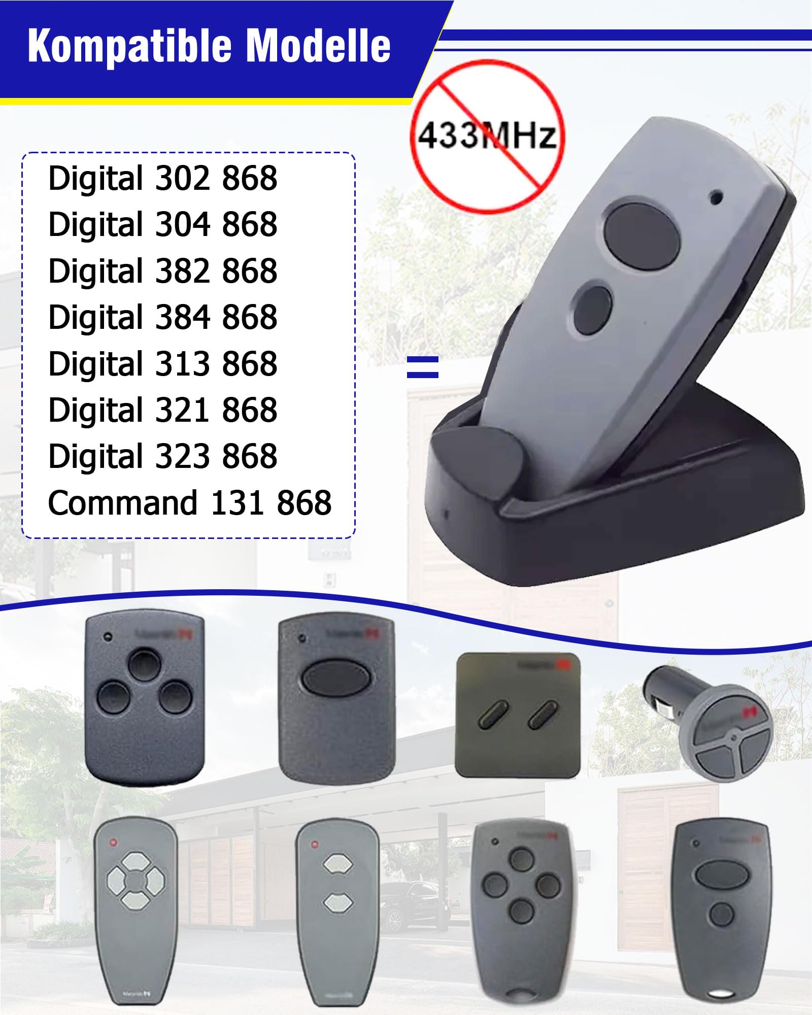 Emisor manual de 868 MHz para Marantec Digital 302, 304, 382, 384, código de rodillos, 2 canales, control remoto para puerta de garaje para emisores manuales Marantec 313/321/323 (3 piezas)