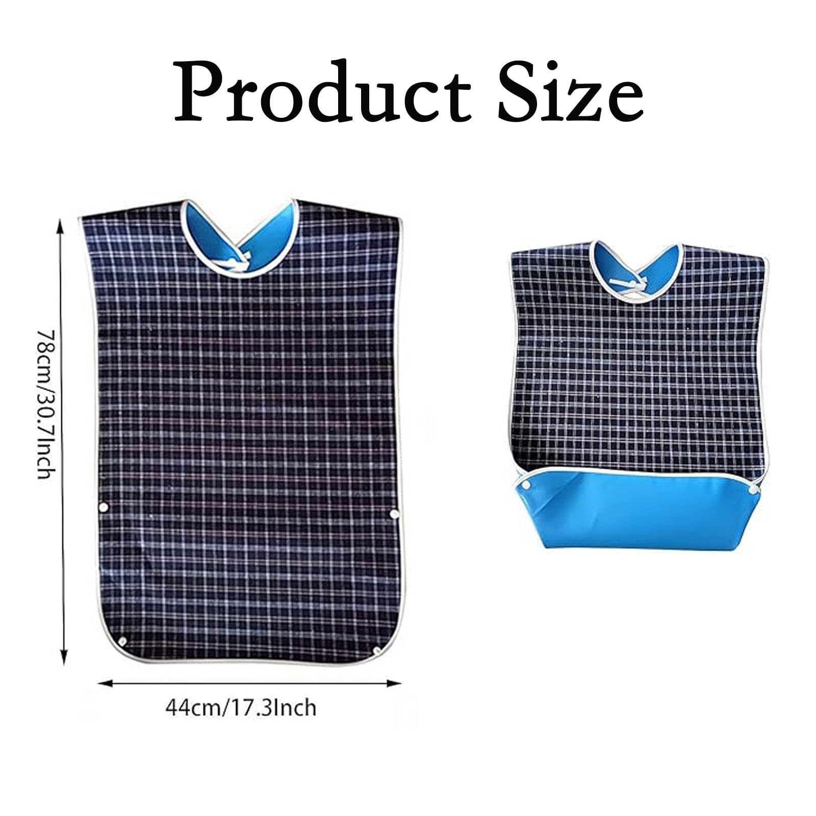 SHEPAILAI 1Pc Adult Bibs with Crumb Catcher, Waterproof and Reusable Washable Mealtime Clothing Protectors for Elderly Men and Women, Checkered