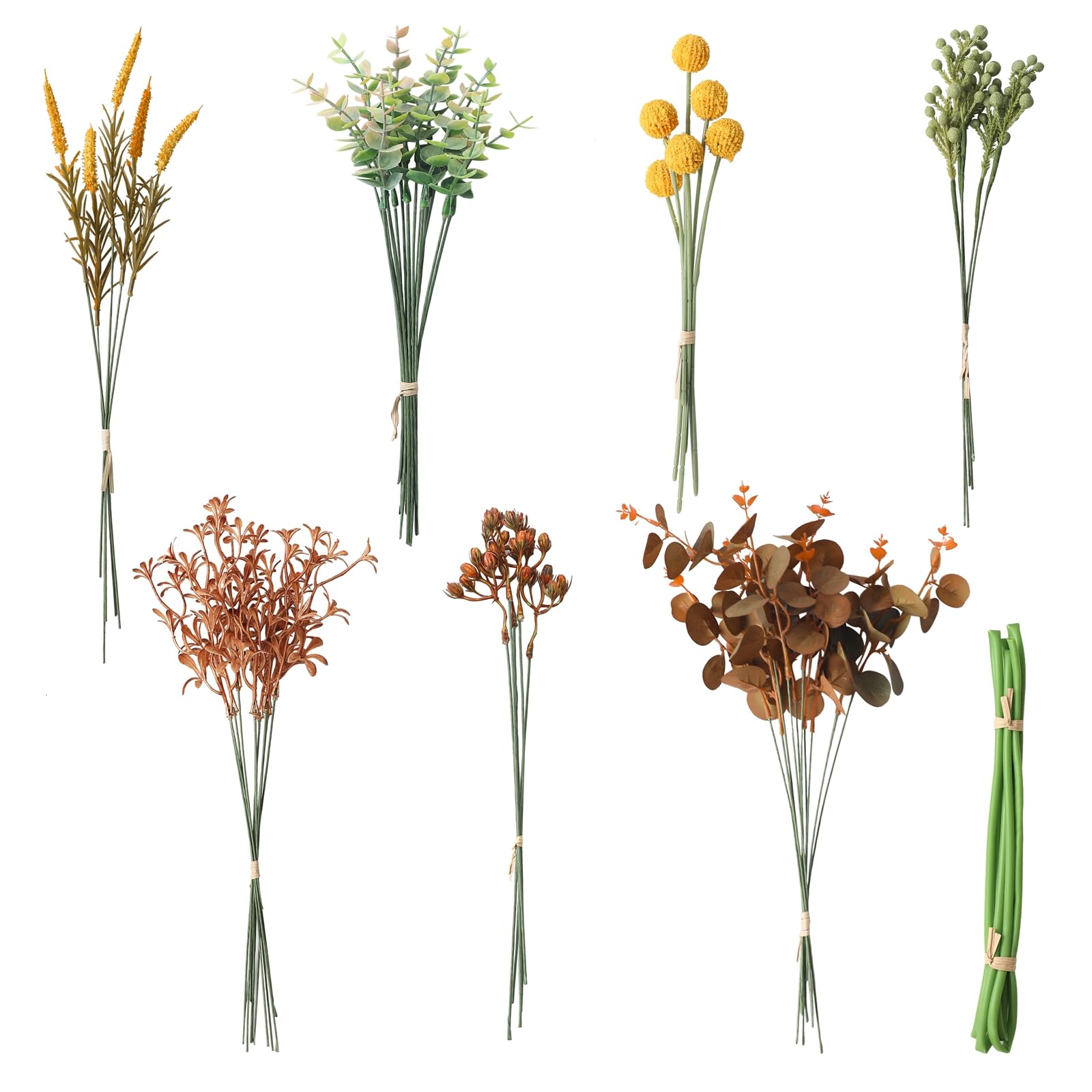 Floroom Artificial Greenery Stems Box Set, 62pcs with 7 Kinds of Faux Greenery Flowers Picks for DIY Bridal Bouquets Wedding Floral Arrangement Table Centerpieces, Terracotta & Amber
