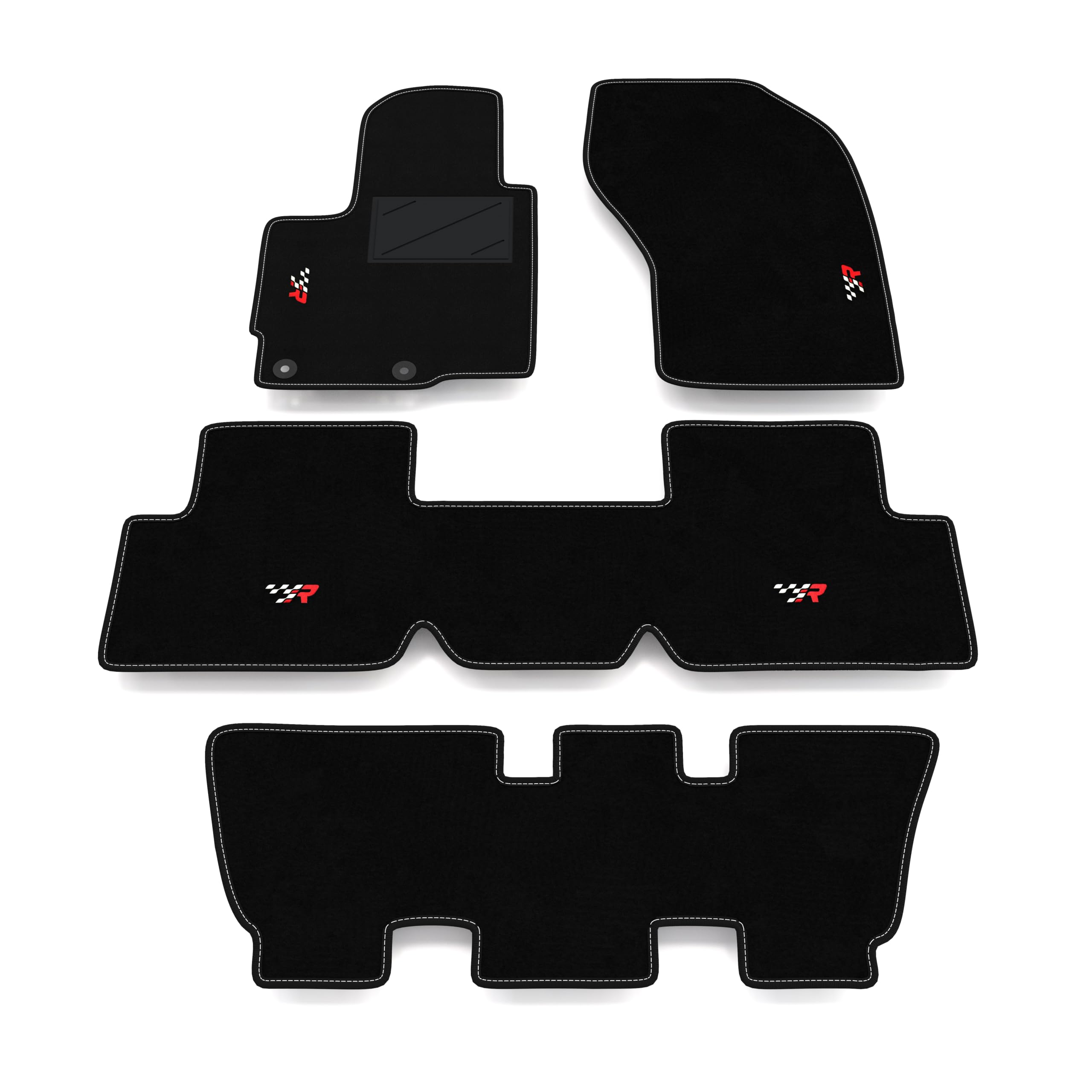 Set de Tapis de Voiture compatibles avec Peugeot 4007 7 Places 2007-2012 - arrière uni | Tapis sur Mesure en Moquette, Broderie R Racing, sur Mesure