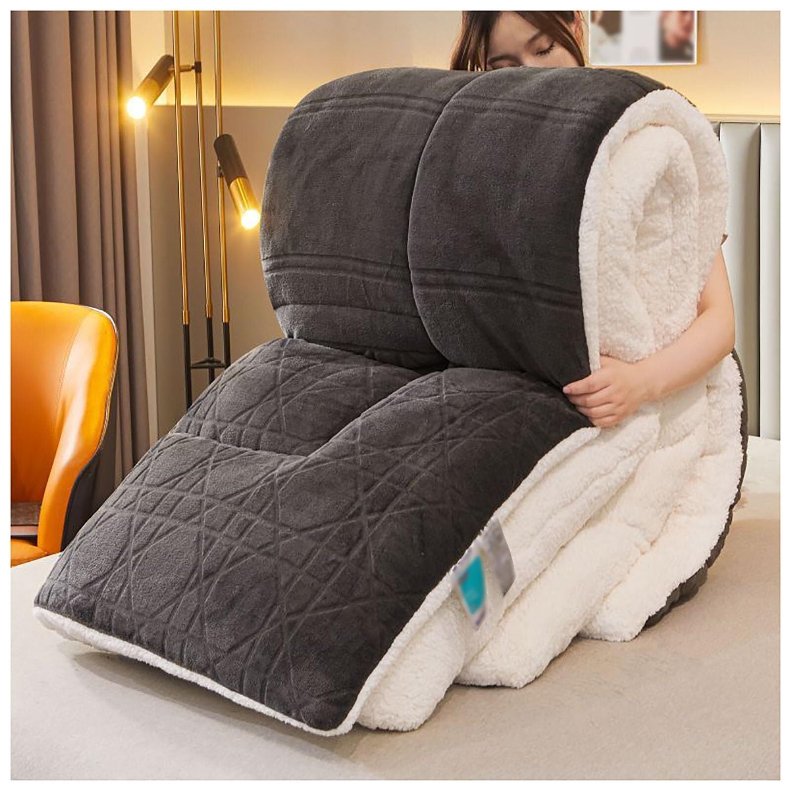 Super Warm Lamb Quilt Winter Blanket Thicken Winter Duvet Double-Sided Velvet Quilt Heavy Weight Bed Blanket(Color2,200x230cm(3kg))