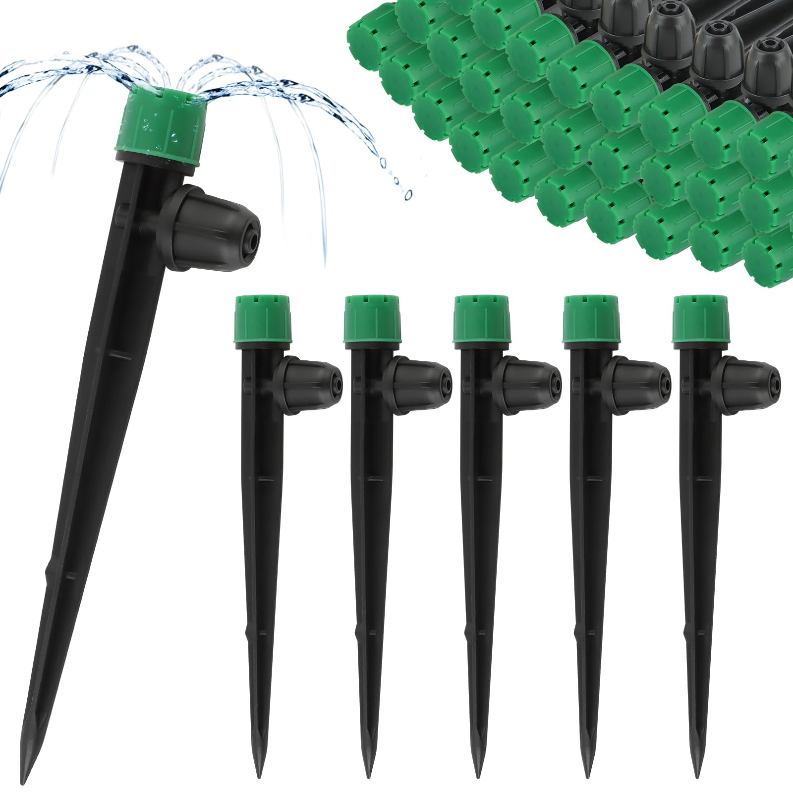 Kalolary 50 goutteurs d'irrigation goutte à goutte de 1/4" avec serrure, émetteurs d'irrigation goutte à goutte pour tuyau de 4/7 mm, réglable à 360 degrés 8 trous pulvérisateur de débit d'eau micro