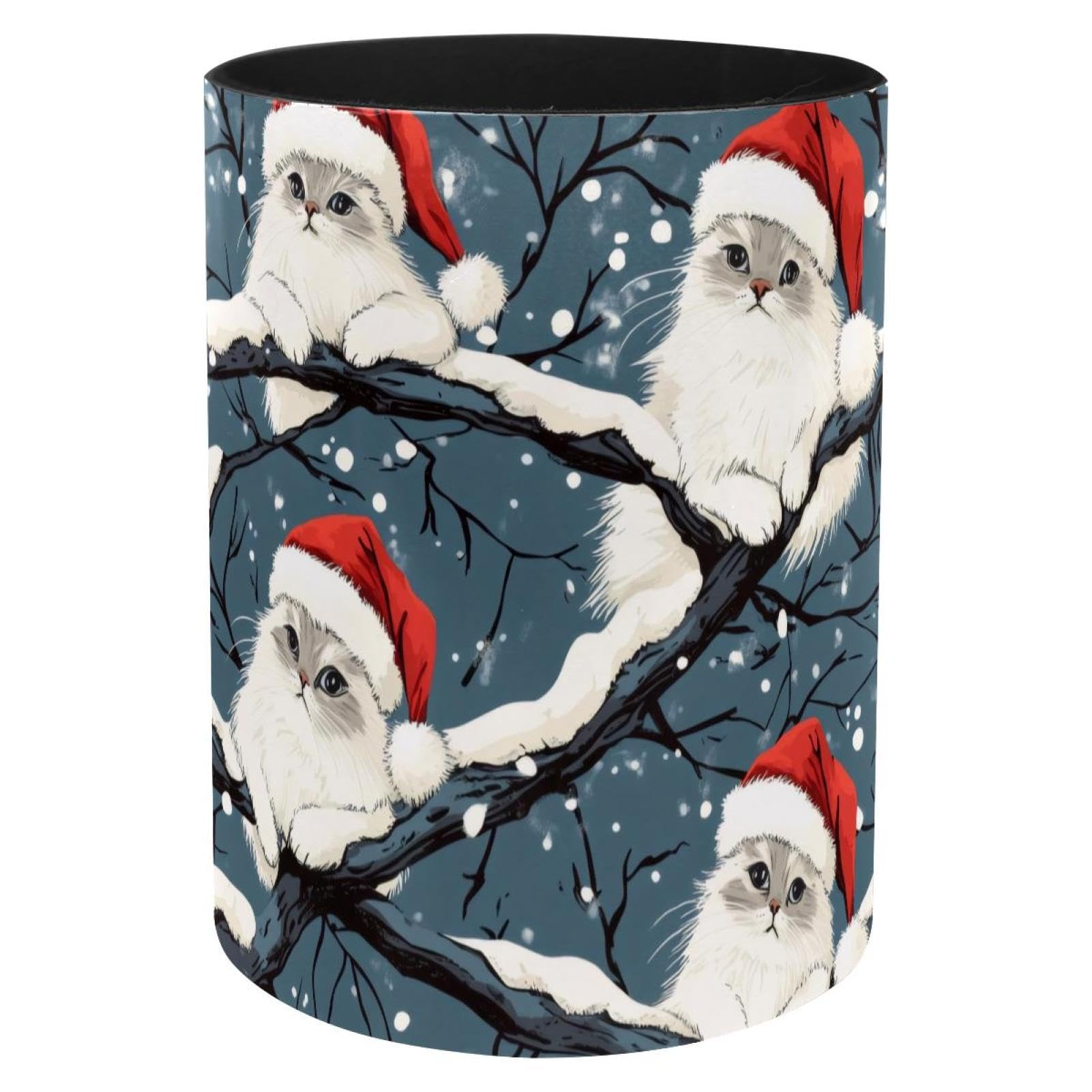 Pot à crayons chat de Noël en métal durable, l'accessoire de bureau élégant