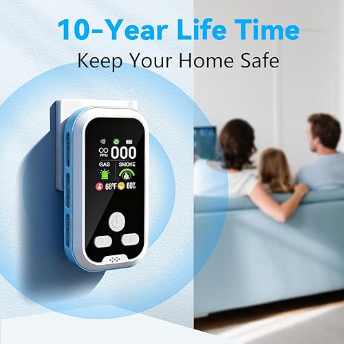 Miniatura 7 de Combo de detector de monóxido de carbono 5 en 1 con alarma de monóxido de pantalla HD, detecta CO, gas natural, humo, temperatura y humedad para el