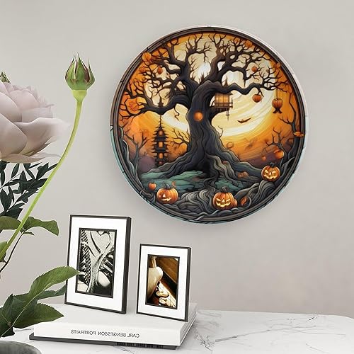 Miniatura 5 de Platos decorativos de Halloween, diseño de piñas de árbol y luna para decoración de mesa de cocina, oficina en casa, cocina, diseño de vitrales, 8