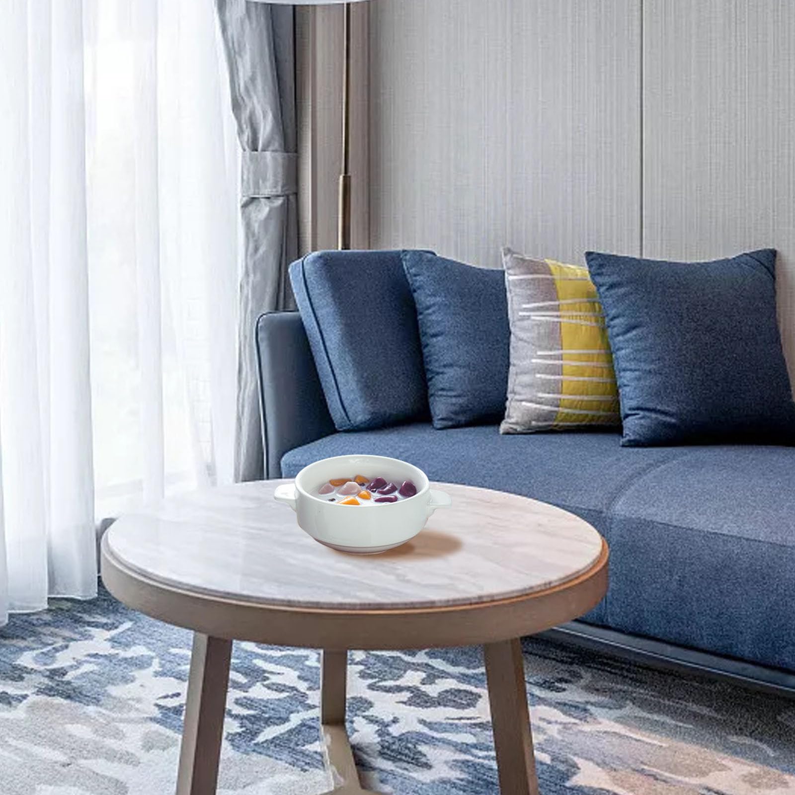 2 Tazones de Cerámica Blancos con Doble Asa para Sopa y Cereales, Diseño Elegante y Versátil para Uso en Casa y Restaurante