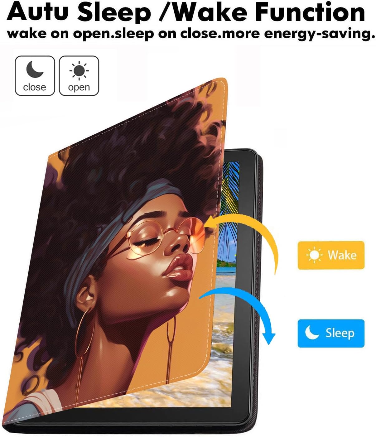 for iPad mini 5 Case, Mini 4 Case, iPad mini 1/2/3 Case, PU Leather Folio Case Smart Cover with Stand & Auto Wake Sleep for iPad mini 5th/4th Gen 7.9 inch, African American Girl image 3