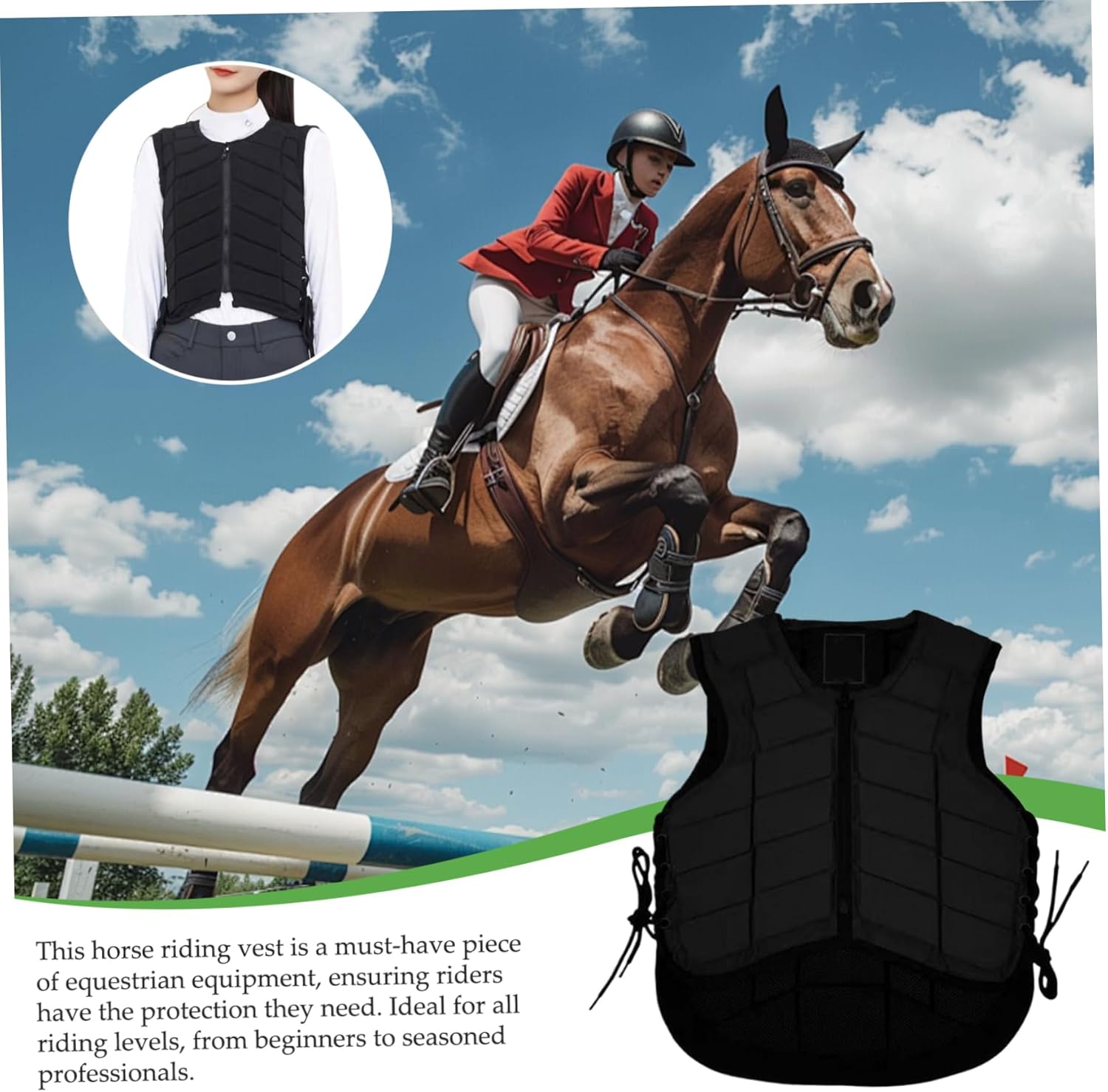 Padded Horse Riding Vest, Equestrian Safety Vest with Adjustable Rope for Boys Girls