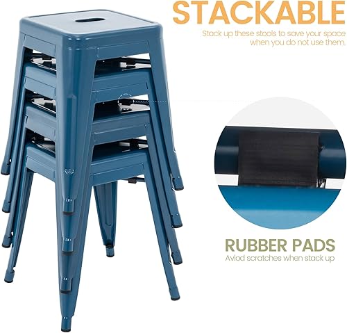 Miniatura 6 de Brage Living Juego de 4 taburetes industriales de metal de 18 pulgadas, taburetes apilables para aula, sillas de comedor de metal sin espalda para