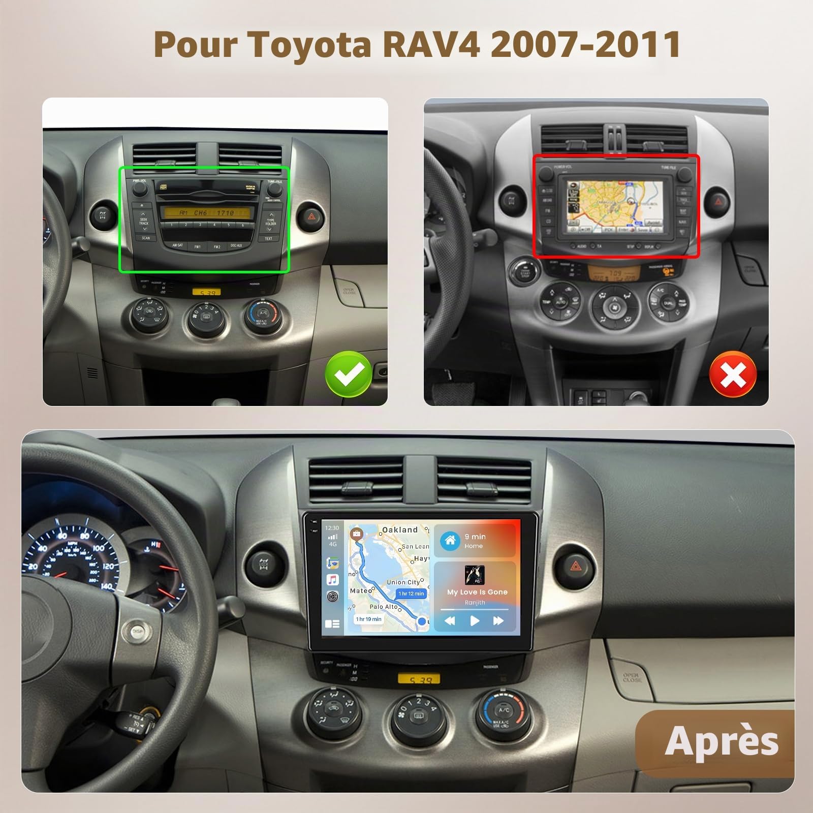 Hikity 4G+64G Android 15 Autoradio 9" pour Toyota RAV4 CarPlay