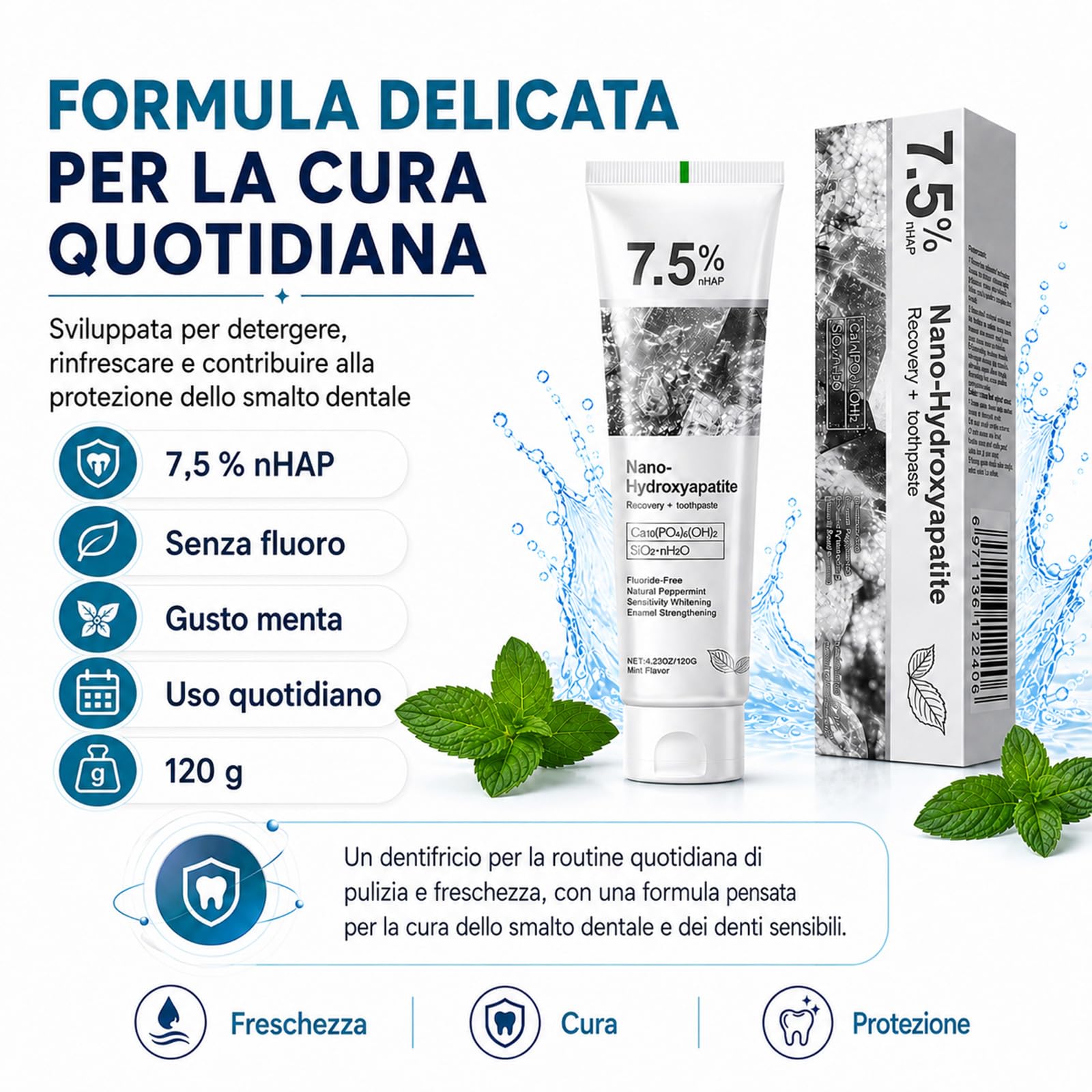 Holydeer Dentifricio Originale con 7,5% Nano-Idrossiapatite (3) | Formula senza fluoro al gusto di menta per una pulizia delicata e una piacevole freschezza quotidiana