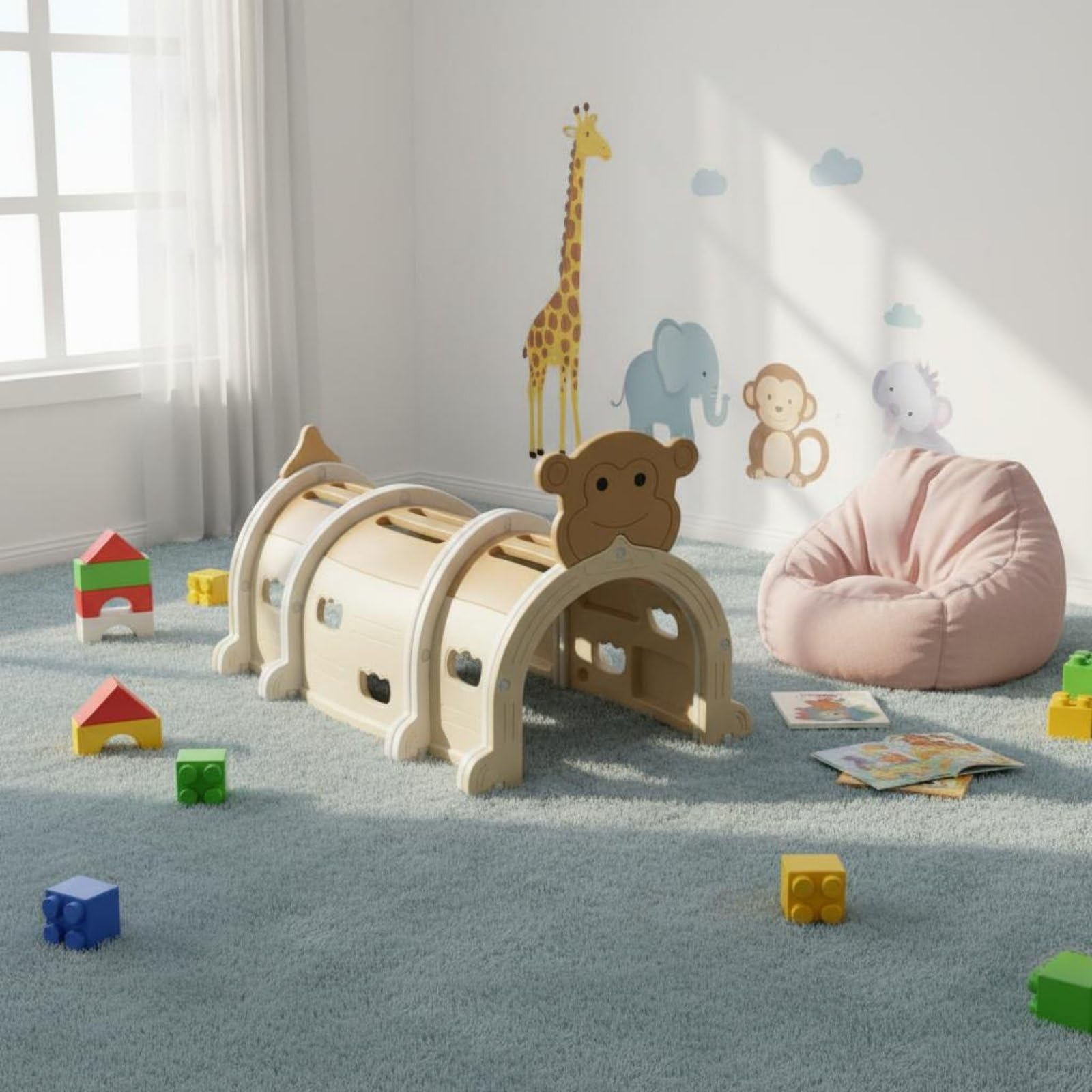 TISHITA Krabbeltunnel Kinder Spiel Tunnel Kleinkinder Spielgerät Kriechrohr Klettertunnel Spielröhre aus HDPE Stabil Und Pflegeleicht für Langlebiges Spielen, Krokodil-Tunnel, 3 Abschnitte, Grün