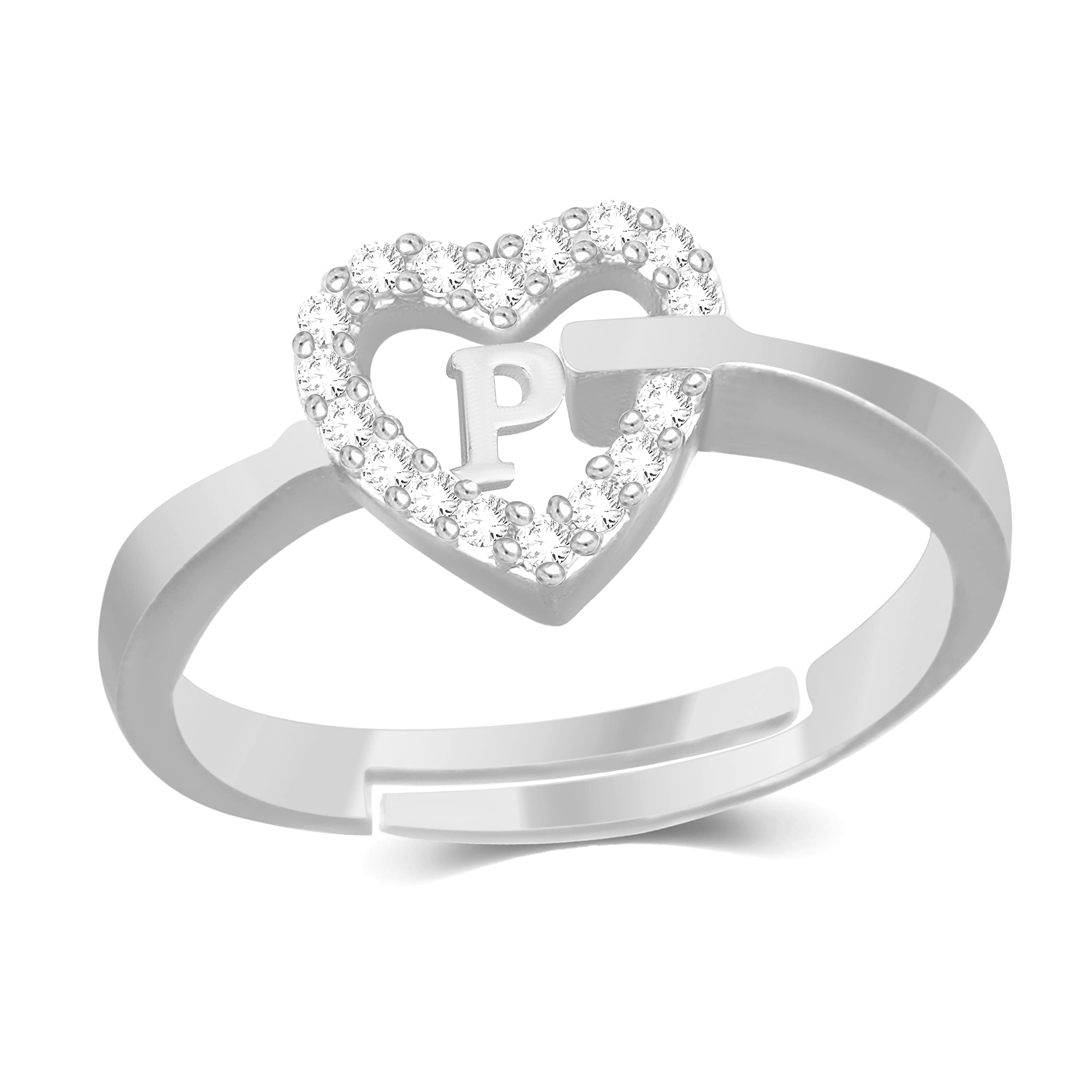Valentine gift Jewellery Stylish Heart Shape Golden Proposal i love you Name Alphabet Letter Initial P Rings for girls women girlfriend Men Boys Couples American diamond Crystal Silver Plated Ring Set (B09R1Z75TQ) Amazon Price History, Amazon Price Tracker