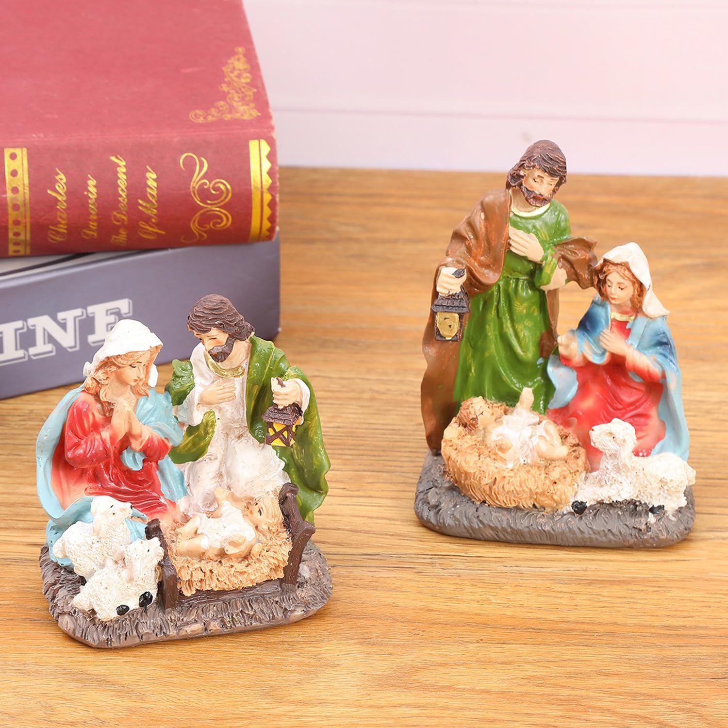 Statuette per presepe di Gesù da 12,7 cm, set presepe natalizio, statuette religiose per la famiglia, decorazioni per la casa per le vacanze, decorazione regalo religiosa in resina (A & B uno