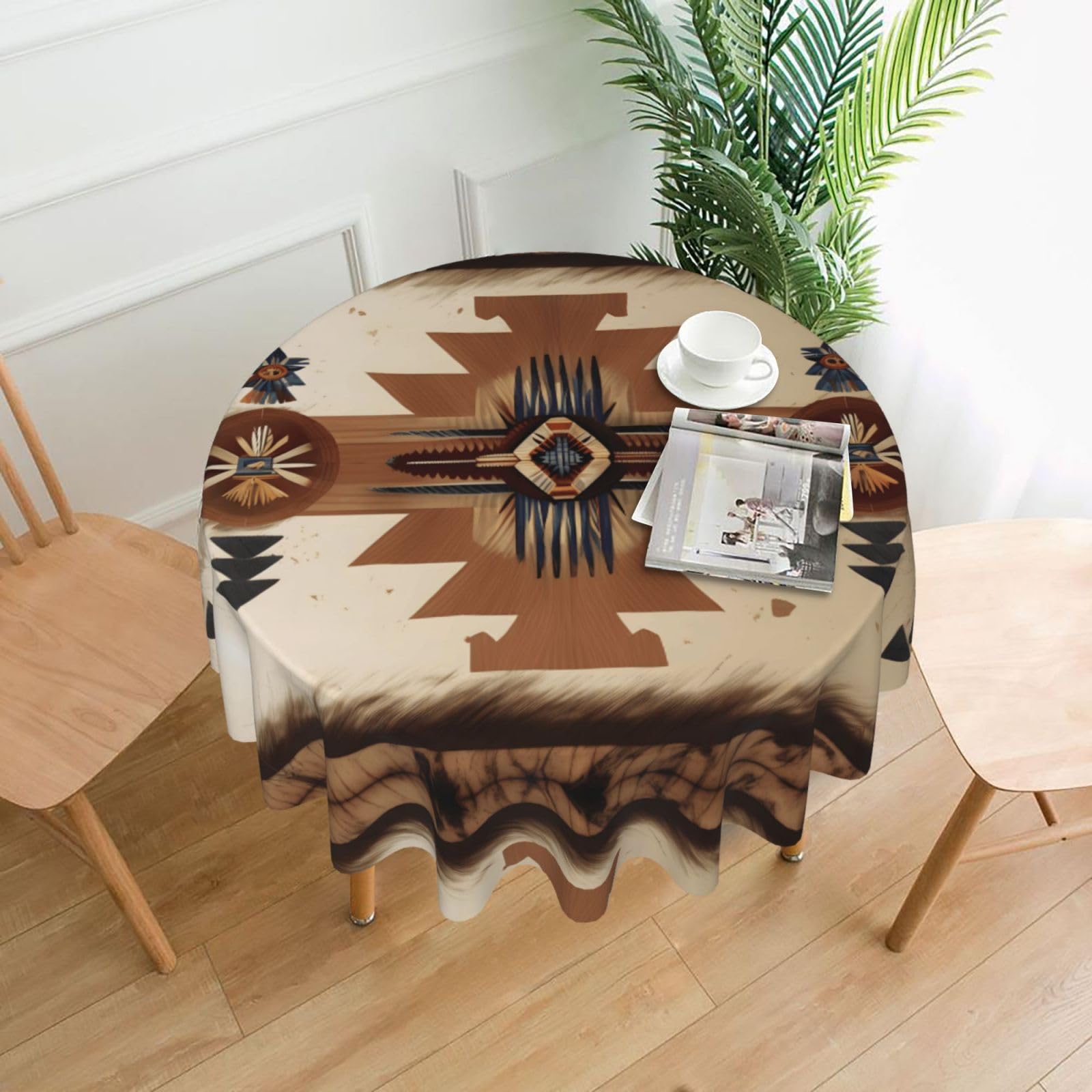 WHJDPP Native American Patterns Prints Round Table Throw 60 Inch - Waterproof Table Cover for Dining, Coffee Tables - Soft & Wrinkle Resistant Decorative Layer