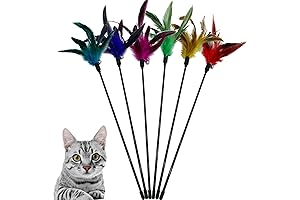 Cat Wand Toy Feather Stick Cat Toys, 6 Pcs Cat Feathers Wand...