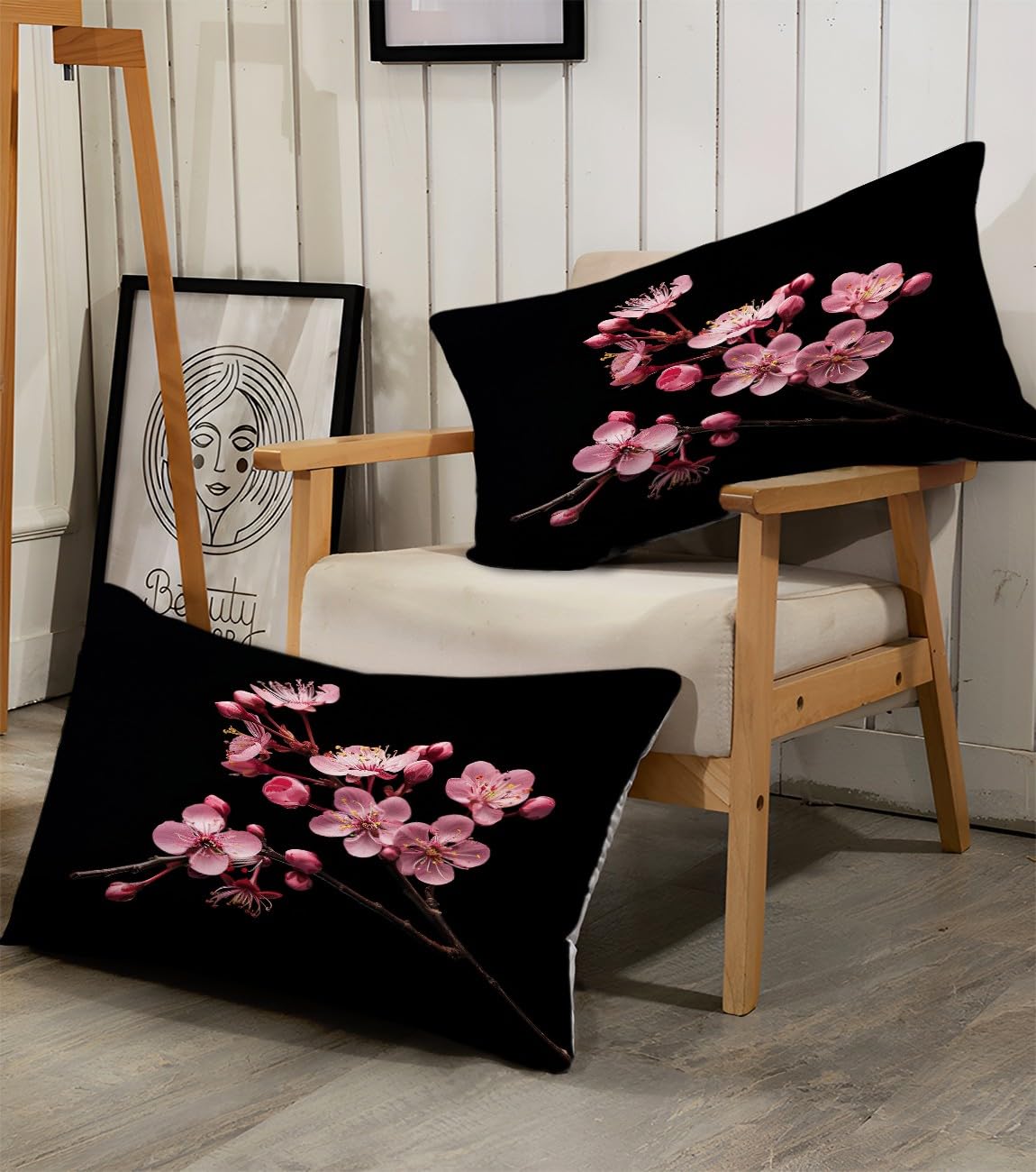 Spannbettlaken 160x200cm Rosa Blume Schwarz Kinder Spannbetttuch für Jungen Mädchen Jugendliche Dekor Bettlaken Set 3D Gedruckt Matratzenbezug mit 2 Kissenbezügen