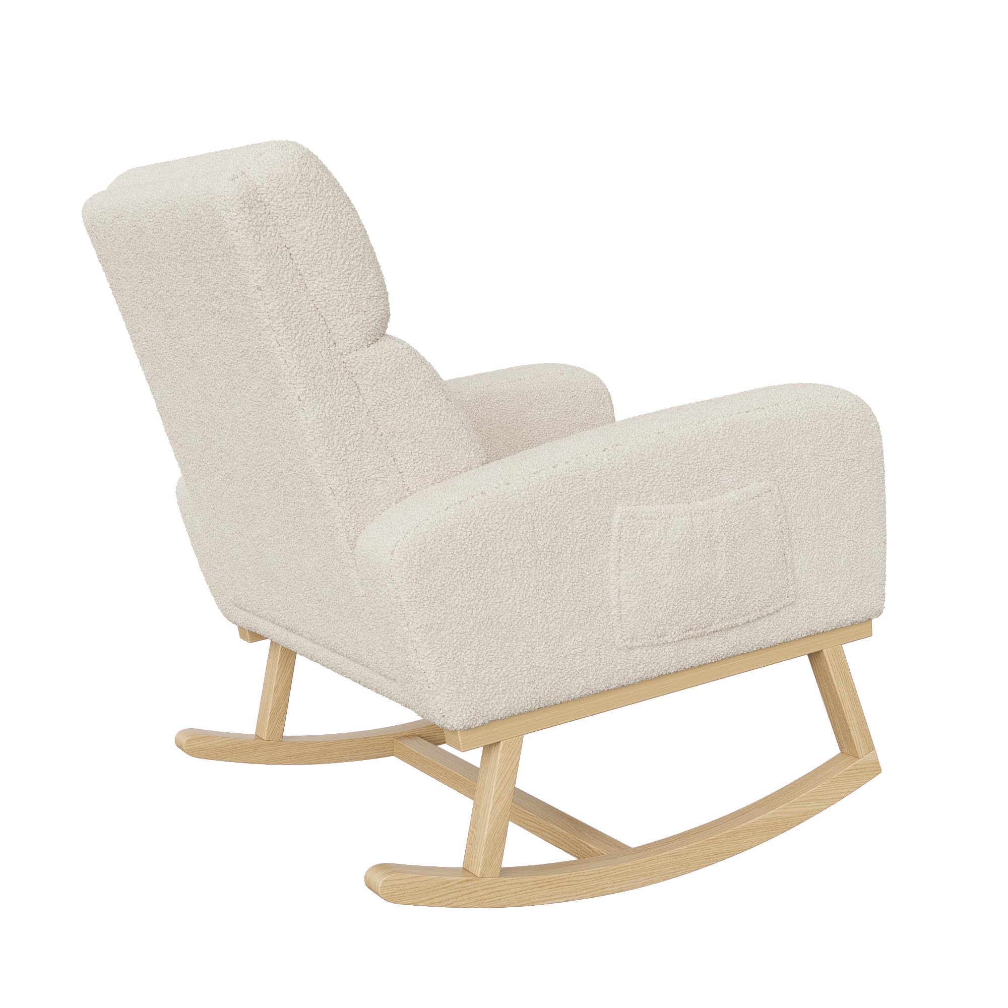 Sedia a dondolo scandinava, poltrona per allattamento, tempo libero e riposo, in tessuto con piedi in legno e metallo per soggiorno, camera da letto, colore: Beige A