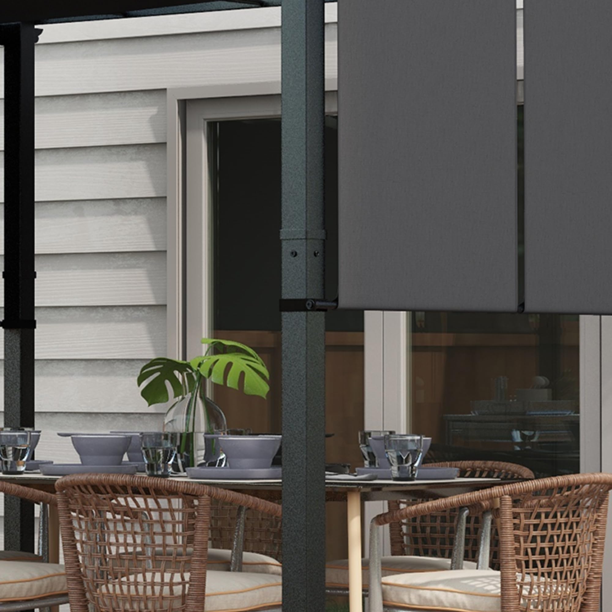 Outsunny Pergola da Giardino 3x3.5 m Acciaio Poliestere Anti UV Grigio Scuro