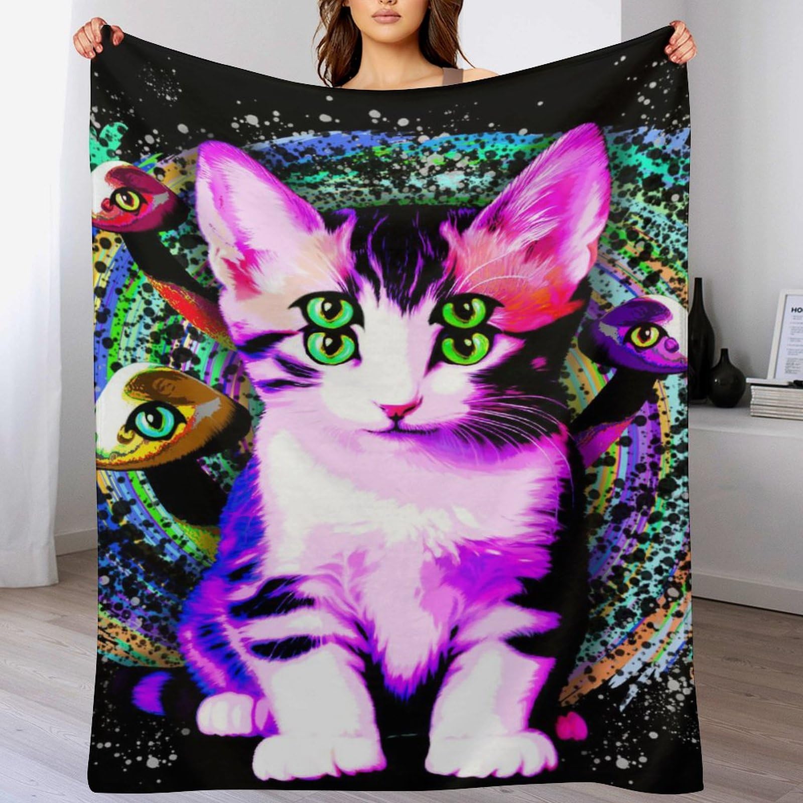 Jeté de lit pratique motif chat pour protéger le canapé et rester au chaud
