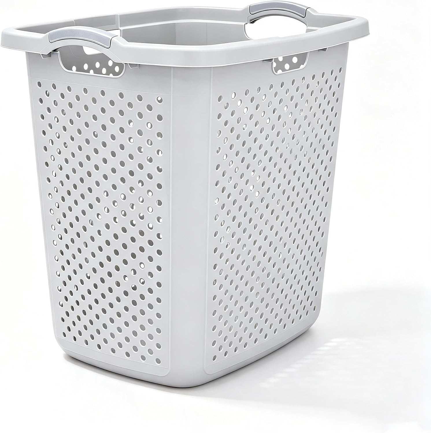 2.5 Bushel Large Capacity Plastic Laundry Hamper with Handles, Sturdy Ventilated Utility Basket for Bedroom or Bathroom, Silver