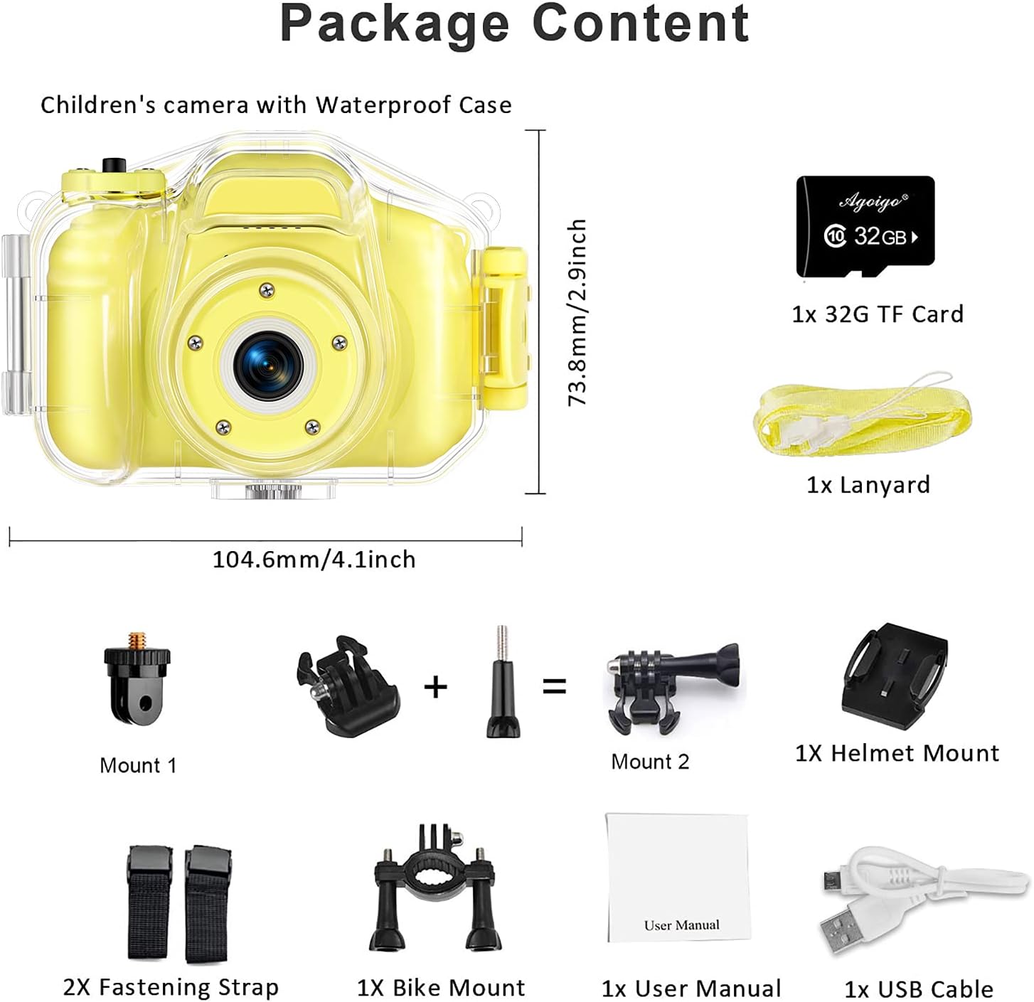 Agoigo Kids Waterproof Camera Toys for 3-12 Year Old Boys Girls Christmas Birthday Gifts HD Children's Digital Action Camera Child Underwater Sports Camera 2Inch Screen with 32GB Card (Yellow) : Toys & Games