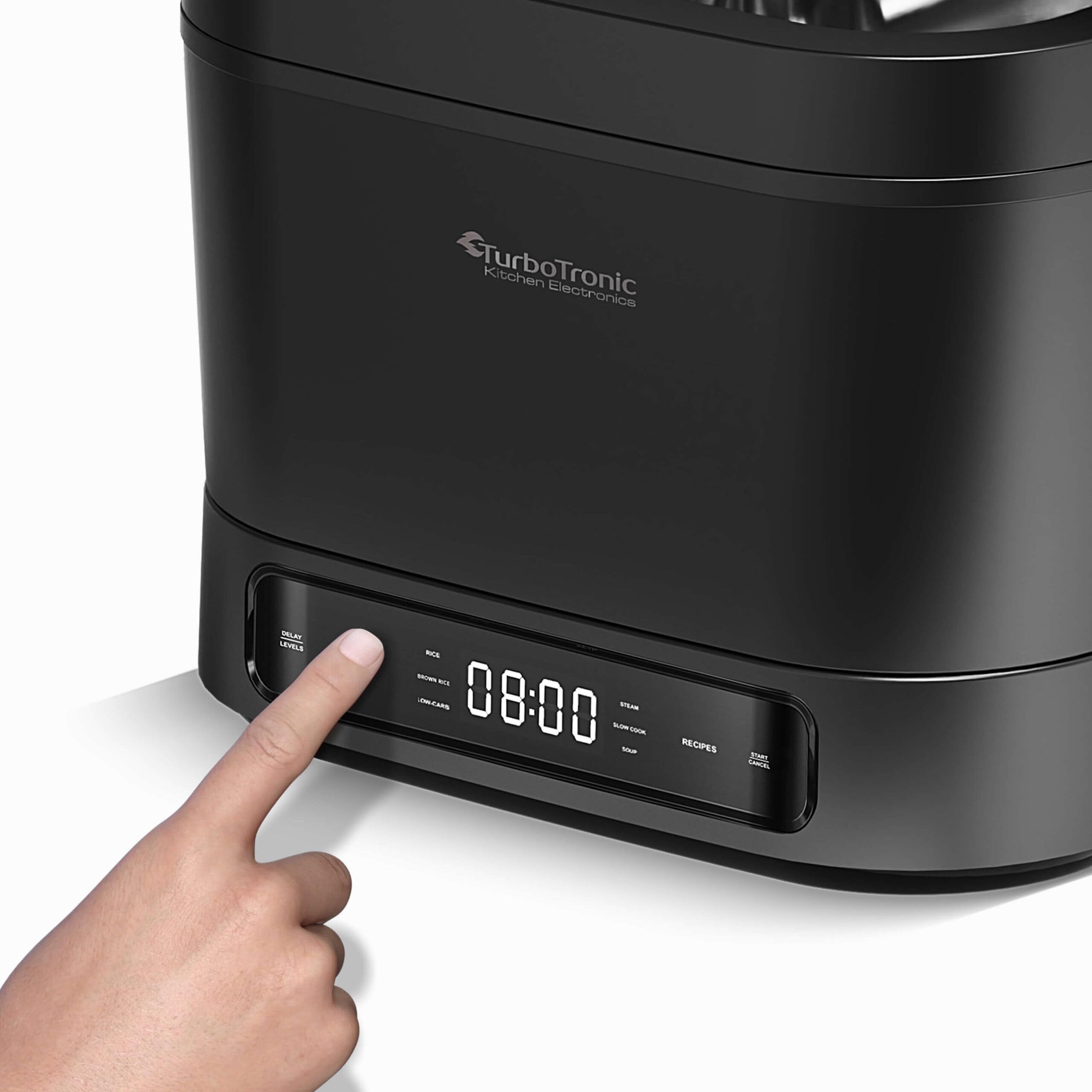 TurboTronic Elektrischer Multikocher 4L Schwarz Dampfkocher, Reiskocher, Slow-Cooker, Küchenmaschine, 1200W, Timer