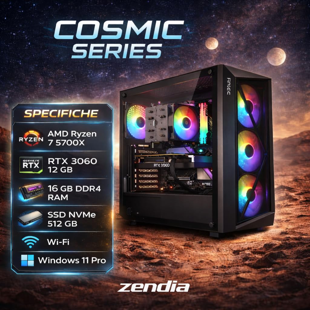PC GAMING URANUS – AMD Ryzen 7 5700X – Nvidia GeForce RTX 3060 12 GB – 16 GB DDR4 RAM – SSD NVMe 512 GB – Wi-Fi – Windows 11 Pro – Mid Tower