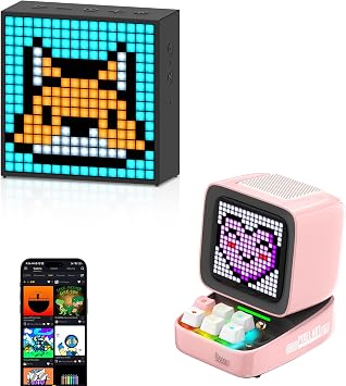 Divoom TimeBox Evo and ditoo pro - Pixel Art Bluetooth Speaker with 16x16 LED Display APP Control - Cool Animation Frame & Gaming Room Setup & Bedside Alarm Clock- Black
