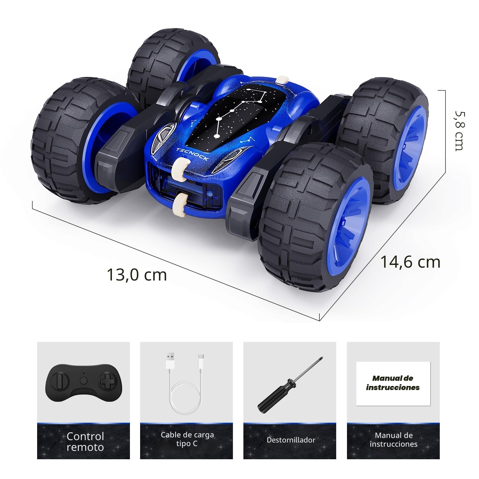 Tecnock 2025 Coche teledirigido con Mando a Distancia de 2,4 GHz 360 ° Flip Stunts RC Coche Monstertruck con luz Colorida a Partir de 3 – 12 años Juguete al Aire Libre Regalo para niños