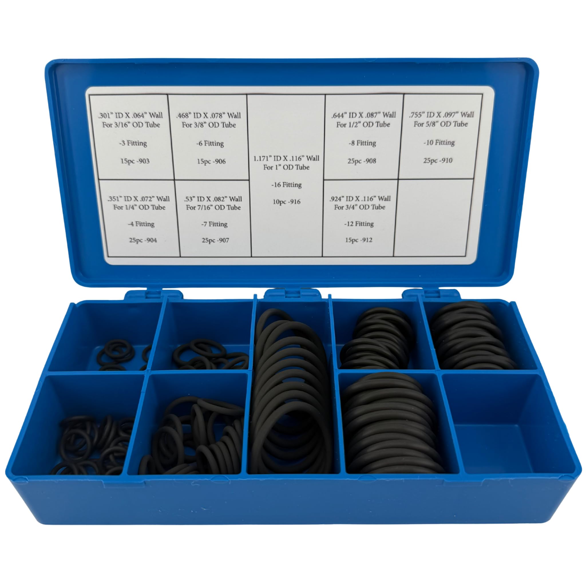Stone River Products Kit de juntas tóricas SAE Boss - 155 piezas, 8 tamaños, fluorocarbono FKM (equivalente a Viton) 90 Duro - Accesorios de tubo de rosca recta serie 900