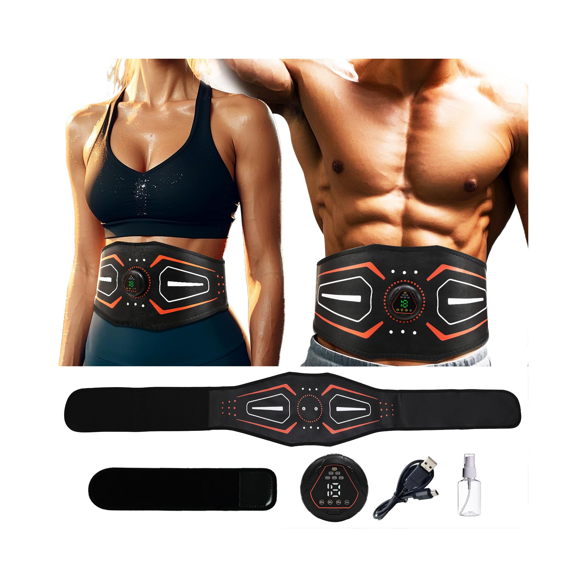Fitness Belt,Model KLT-07,ABS Stimulator,Ab Machine,Abdominal Toning Belt,Fitness Training Ab Trainer Equipment for Home,Fitness Strength Training Workout Equipment for Men and Women Orange red