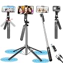 Kratos K5 CT Selfie Stick Tripod with Balance Handle, 64 inch & Stable 4 Leg Design,Recharable BT Remote, Long Tripod Stand for 360° Rotation Panoramic Shoot, Made for Phones,Ring Light, Gopro gallery image