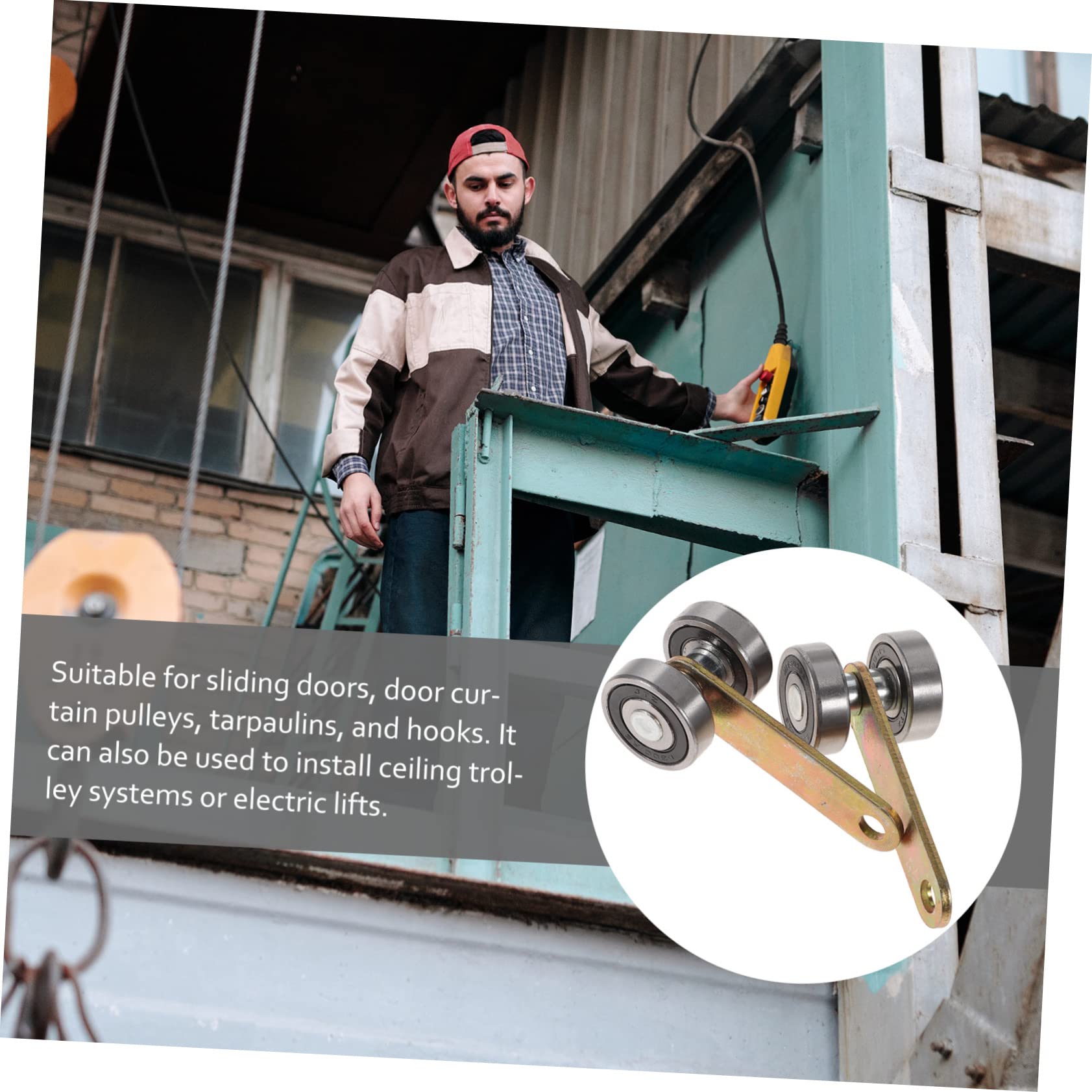 Generic 10 Pcs 2 Trolley Assembly Roller Heavy Duty Slide Rails Window Door Roller Hoist Trolley for Sliding Barn Door Hardware Kit Strut Rollers Sliding Doors Hanging Rail Galvanized Iron